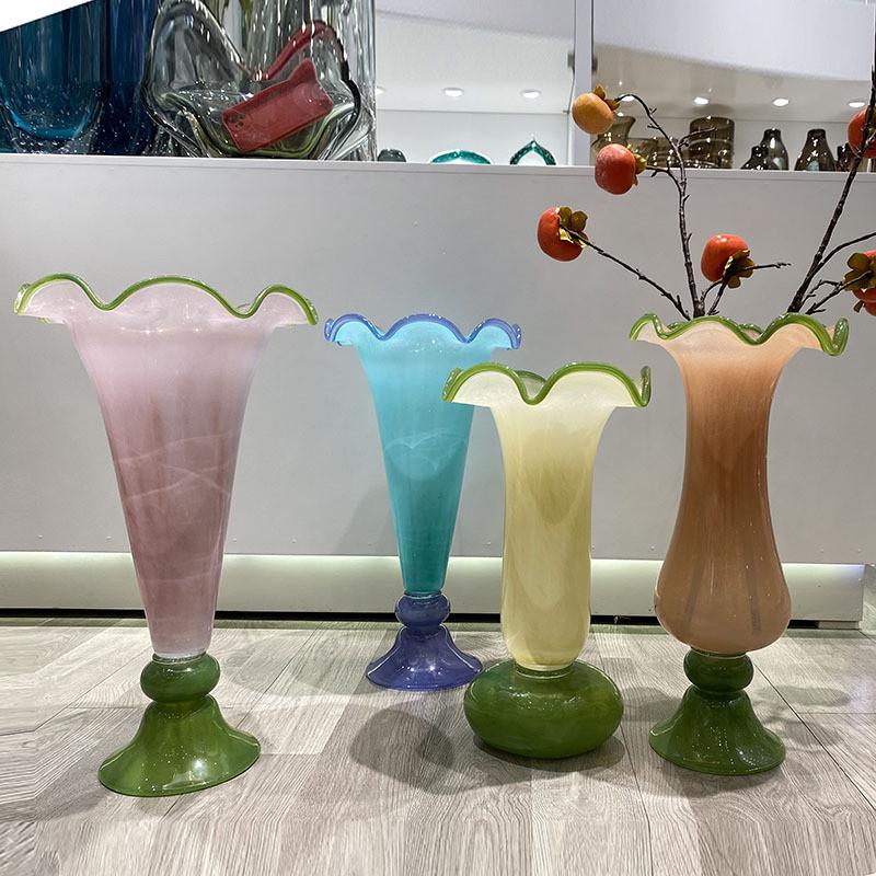中古风手工琉璃花瓶干花餐桌家居简约高级感法式复古桌面摆件花器