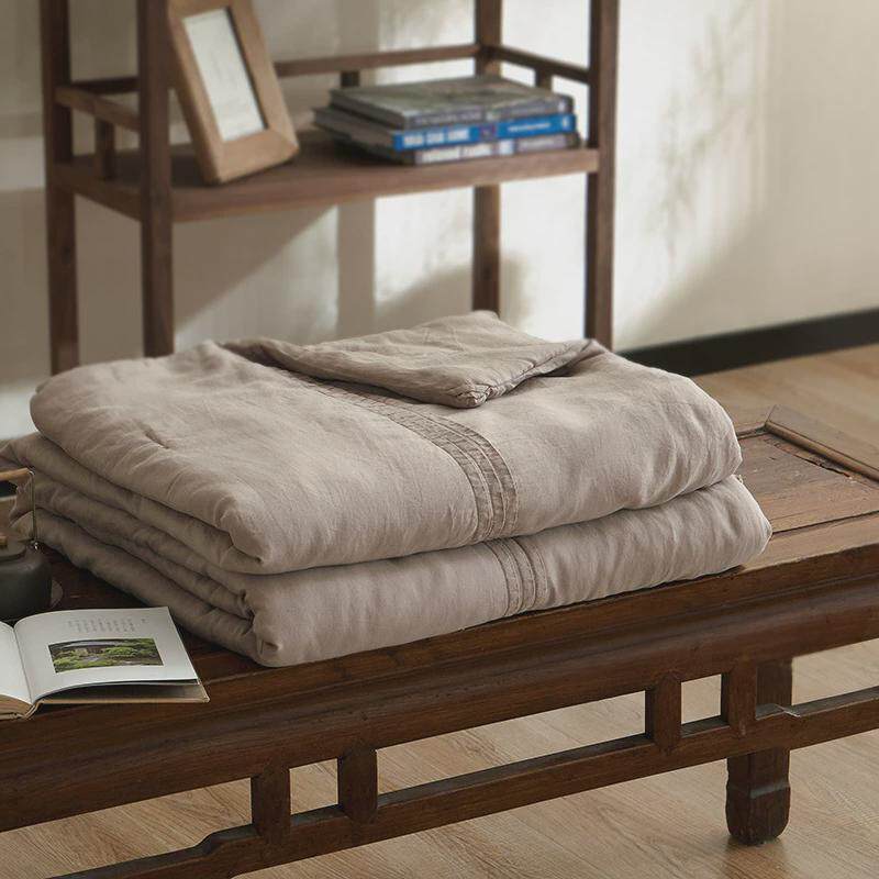 日式复古纯色水洗80支奥地利夏凉被子精天丝空调被手工捏褶大豆兰