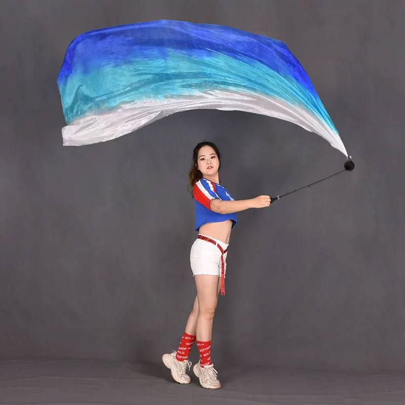 推荐运动会入场开幕式甩球纱表演舞蹈道具肚皮舞真丝七彩渐变纱球