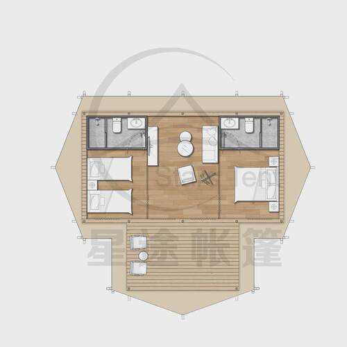 户外营地帐篷小屋酒店两室一厅大型木屋露营野奢帐篷民宿帐蓬