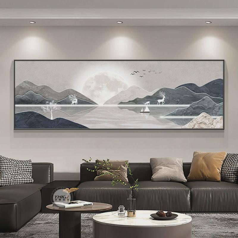 Qt背有靠山现代高档客厅沙发装饰画新中式山水挂画茶室办公室墙壁