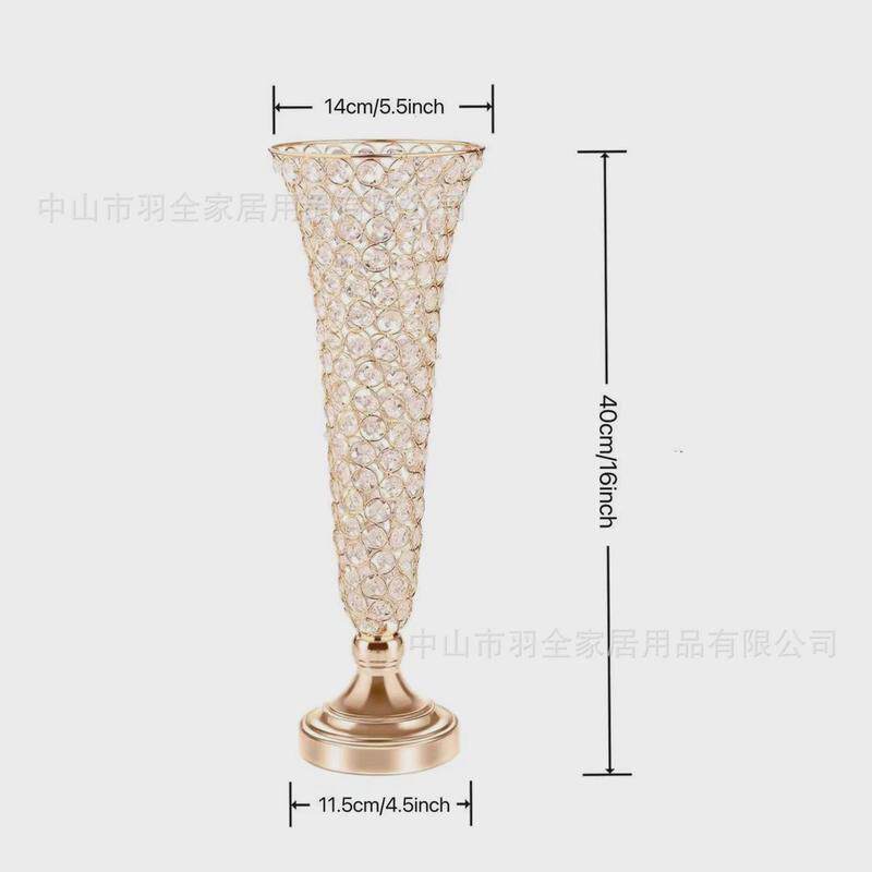 婚庆装饰道具桌水晶花器皿电镀铁艺花器金色婚礼路引花柱橱窗摆件