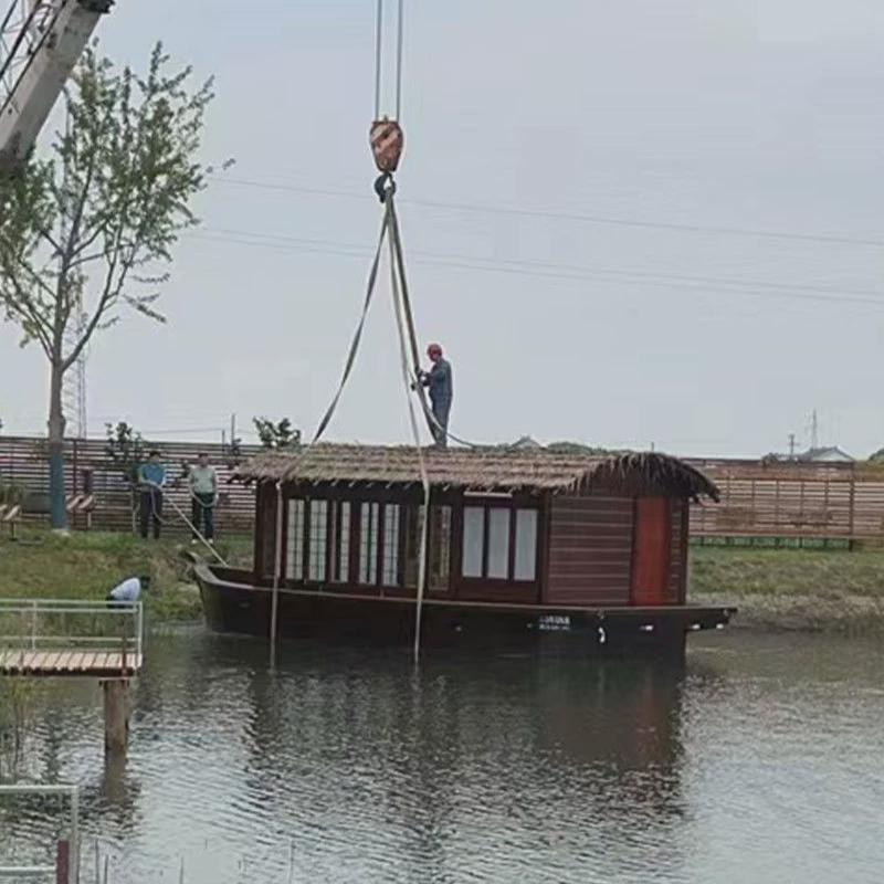 木船10米房船电动画舫船景区观光船休闲仿古游船宾馆餐饮船
