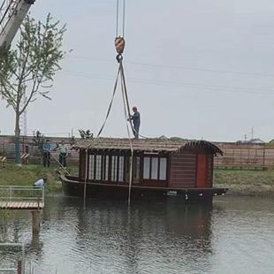 木船10米房船电动画舫船景区观光船休闲仿古游船宾馆餐饮船