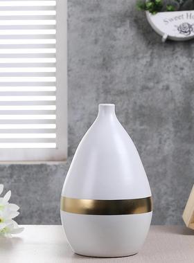 瑞晨新中式家居摆件白色软装花瓶三件套茶桌客厅北欧电镀工艺品