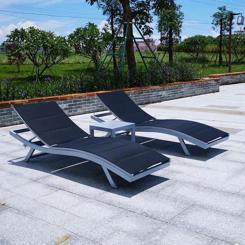 高档北欧户外休闲躺椅花园泳池特斯林网布躺椅防水防晒沙滩椅休闲