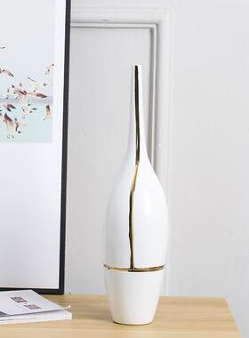 ins北欧陶瓷花瓶摆件电镀尖口艺术样板房撞色轻奢创意家居装饰品
