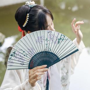 苏州纪念品宫廷风小号6寸 好货古风扇子女仙气古代折扇带流苏古装