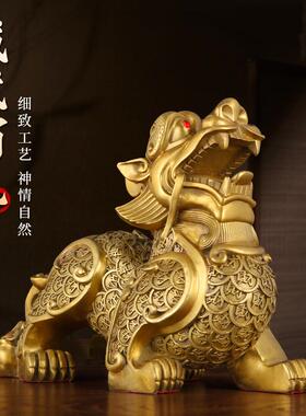 定制铜貔貅摆件金钱家居一对貔貅金属工艺品中式精工黄铜貔貅厂家
