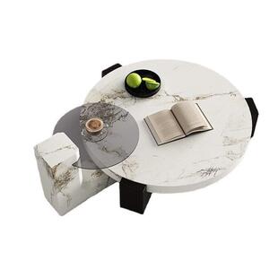 意式大理石茶几客厅家用小户型组合小圆大款法式奶油风高矮茶几