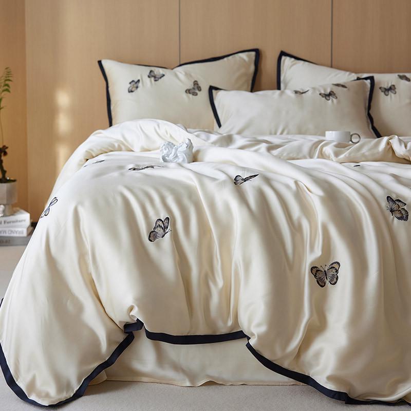 轻奢风100s蝴蝶少女心天丝四件套刺绣凉感被套床单款床上用品