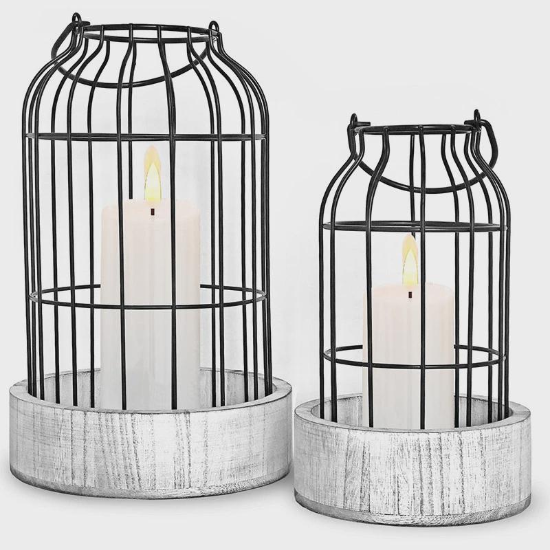 跨境美式铁艺烛台摆件金属木制蜡烛台复古烛台创意托盘蜡烛底座