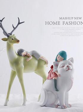女朋友桌面摆件骑鹿少女创意礼品软装树脂小仙女工艺品客厅装饰品