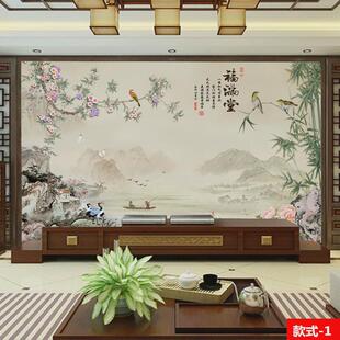 办公室山水田园风景宣绒布墙纸艺术壁布电视背景墙新中式壁画墙布