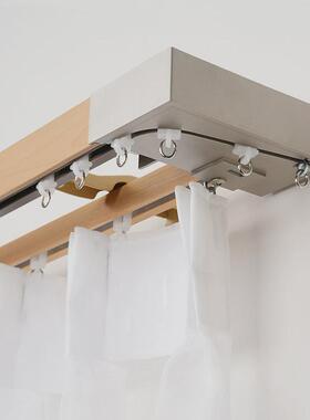 61K3仿窗帘盒窗帘轨道仿实木双轨侧装窗帘杆明装简约滑道5种色