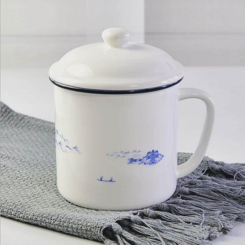 大容量陶瓷杯子仿国潮搪瓷会议盖杯骨质瓷复古怀旧茶杯