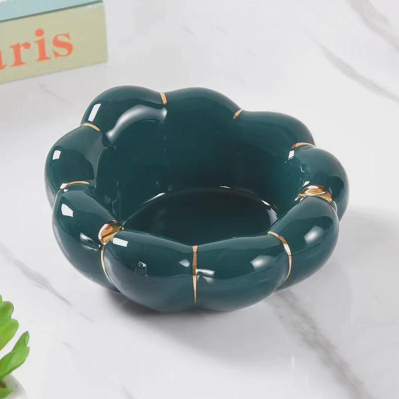 陶瓷烟灰缸酒店宾馆个性酒吧烟盅客户时尚防风防飞灰大号描金烟缸