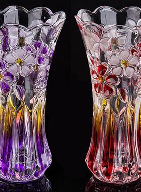 花瓶玻璃透明水晶彩绘创意水培富贵竹百合瓶子客厅家用加厚大码