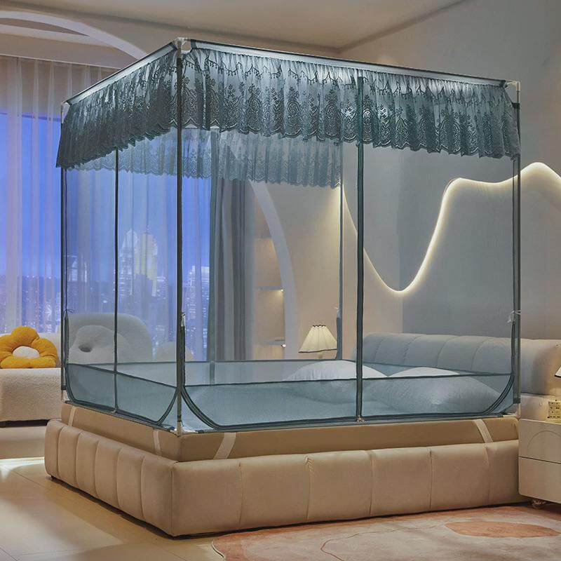 大空间坐床tu支架铁艺烤漆自连接三开门蚊帐加密网纱防蚊拉链蚊帐