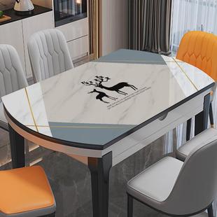 9wor椭圆形餐桌布免洗防水防油防烫pvc软玻璃可折叠伸缩圆桌桌垫