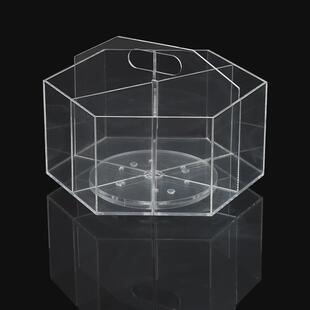 亚克力笔筒桌面旋转储物办公收纳盒六边形大容量文具归类盒带手柄