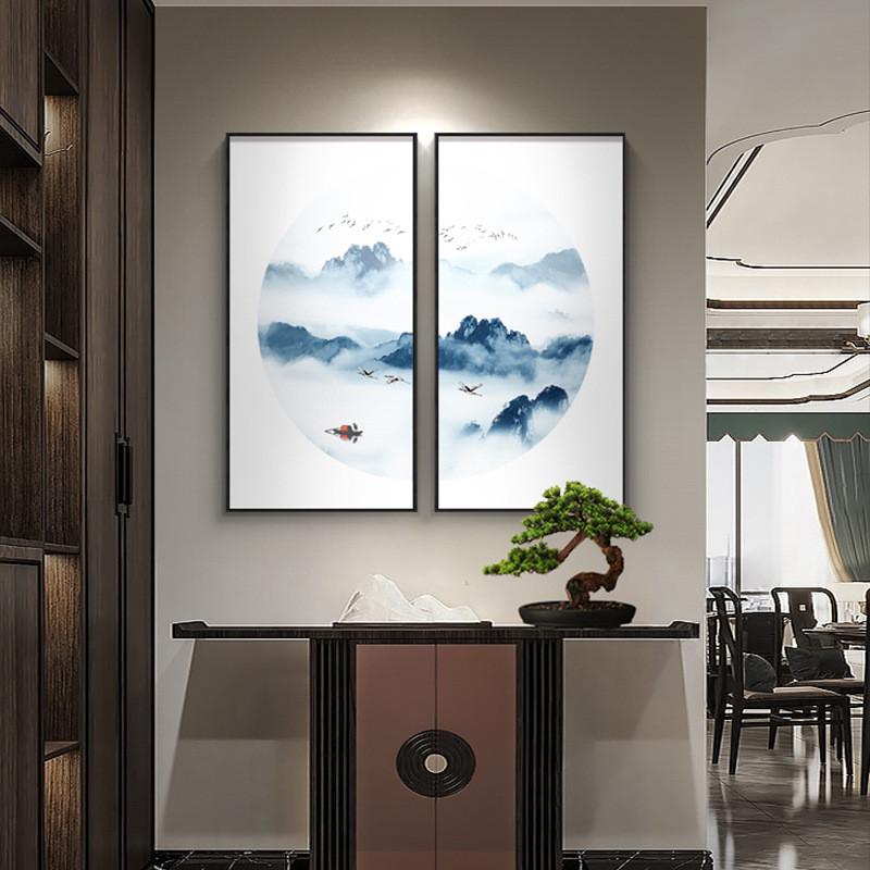 茶室新中式挂画背景墙装饰画水墨画书房壁画寓意好客厅餐厅玄关画