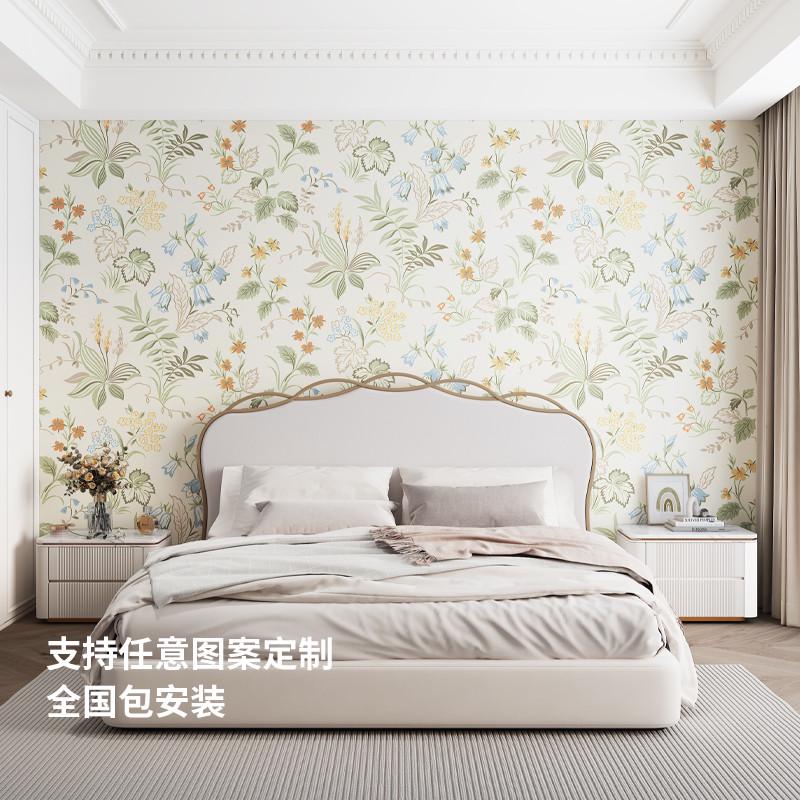 美式田园花卉无缝墙布简约壁纸客厅沙发电视背景墙法式定制壁画