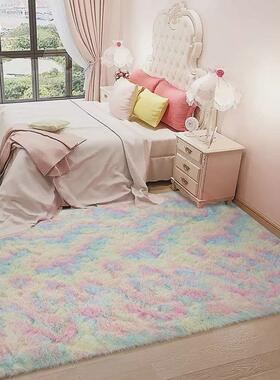 长毛扎染印花PV绒地毯儿童房满铺丝毛客厅书房飘窗床边卧室地垫