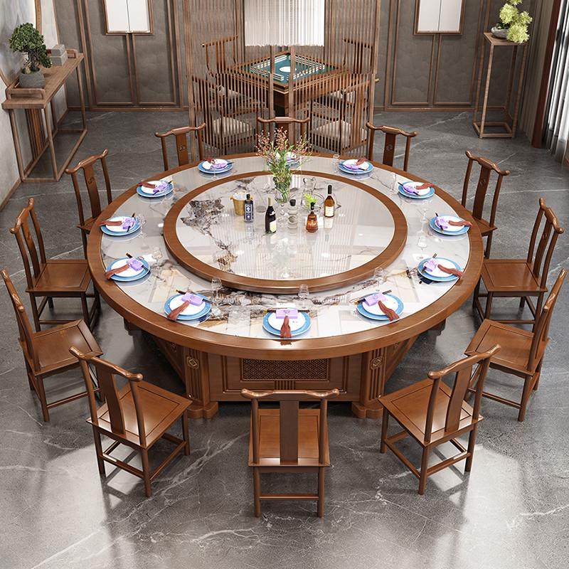 新中式岩板电动餐桌椅组20人酒店饭店全实木大圆桌火锅吃饭桌子,住宅家具,岩板餐桌,淘宝优惠券,粉丝福利购,淘宝优惠卷