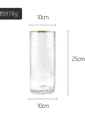 玻璃远花瓶中古视插花高级感轻奢创意直筒透明玻璃花瓶批发