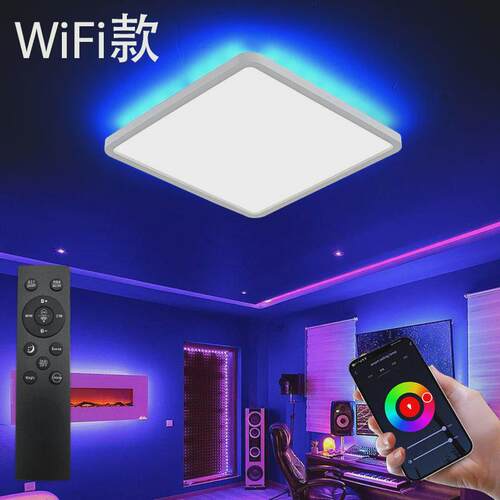LED卧室吸顶灯客厅智能天花板灯-24w嵌入式安装RGB背光平面圆形灯