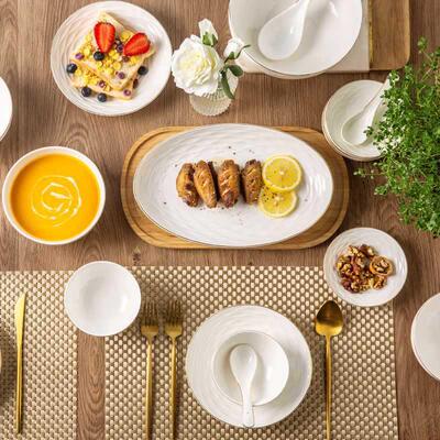 2tcu亿嘉ijarl陶瓷碗璇月46盘餐具套装欧式简约碗碟碗盘盘子件套