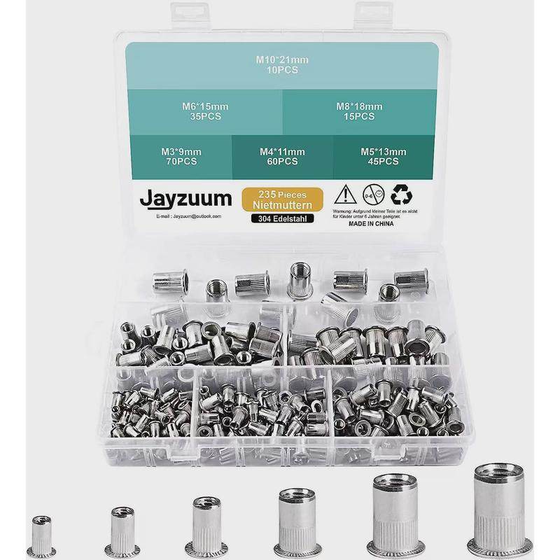 235件平头竖纹铆螺母组合套装304储物盒拉紧螺母铆螺母带不锈钢,五金/工具,螺母,淘宝优惠券,粉丝福利购,淘宝优惠卷