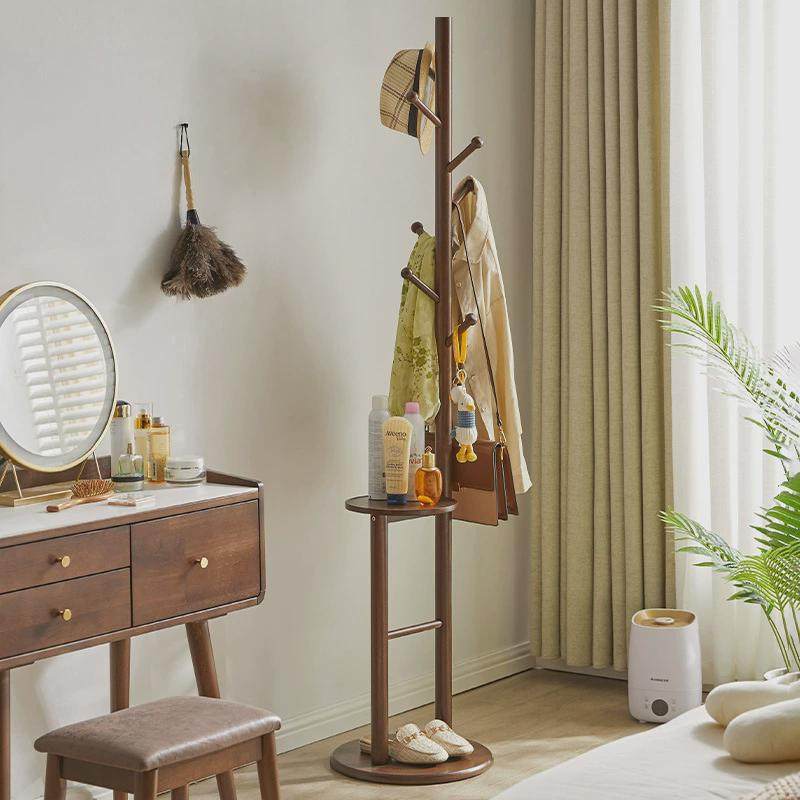 热销家逸实木简易衣帽架挂衣架卧室衣架落地办公室立式衣架子置衣