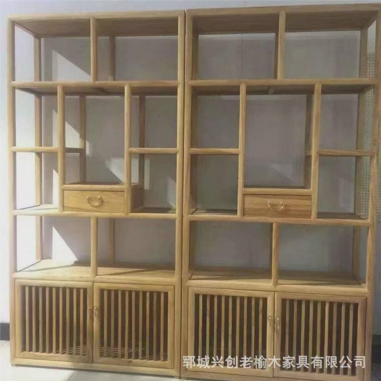 新中式置物架禅意茶室茶叶架原木展示架原木陈列柜书架