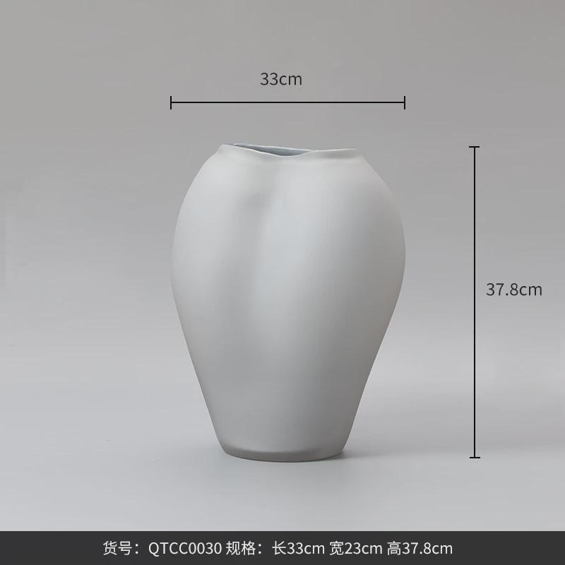 bestwest简约日式家居装饰品色磨砂异形玻璃花瓶摆件本白花器