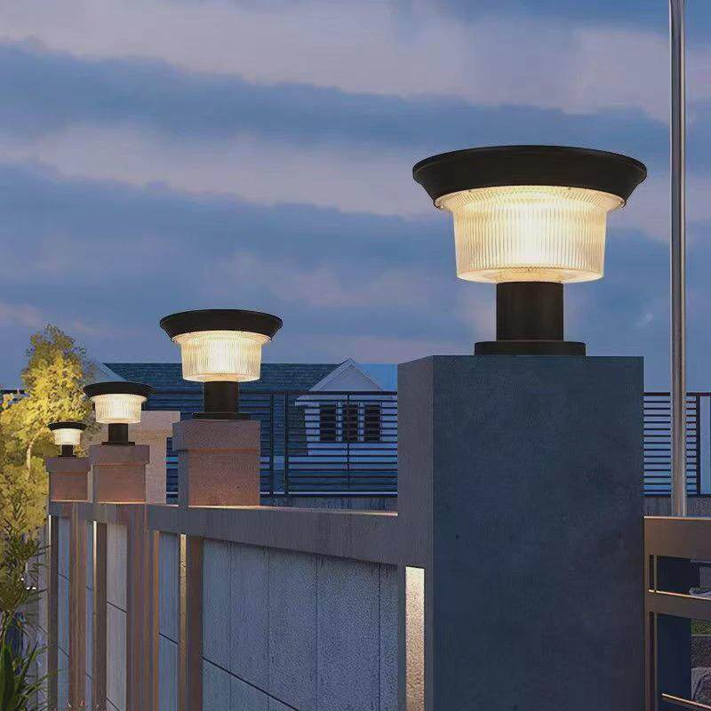 户外圆形地插7w防水花园别墅柱头灯现代简约庭院太阳能草坪灯灯