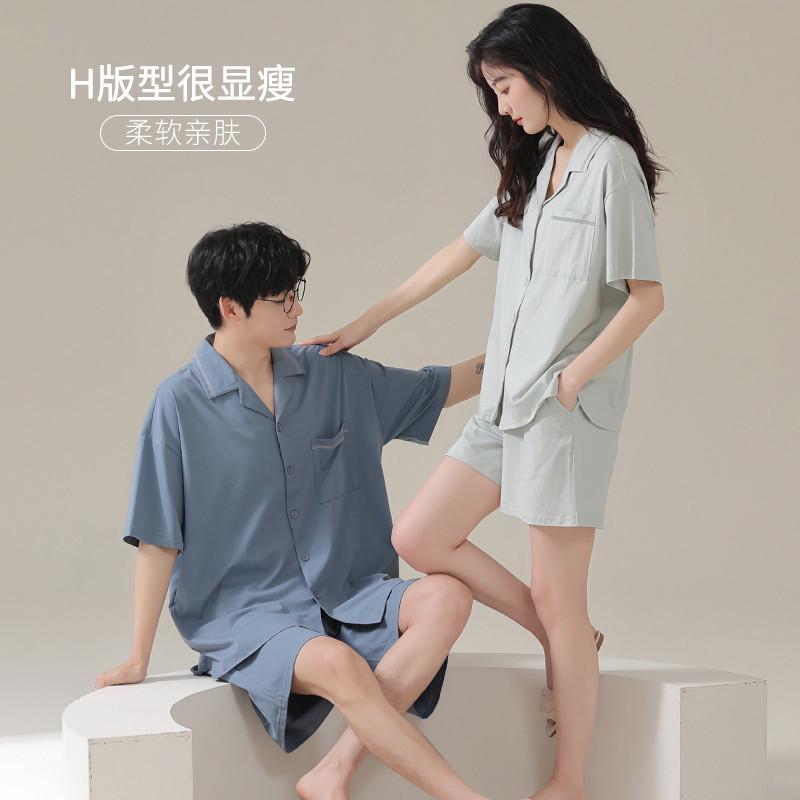 新品睡衣情侣装一男一女款夏季棉绸男士夏天夏款简约调家居服2025