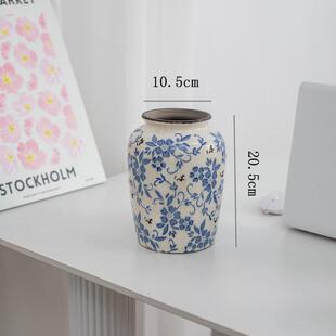 h絎2插花高级感复古手绘陶瓷花器客厅青花瓷花瓶玄关装 饰