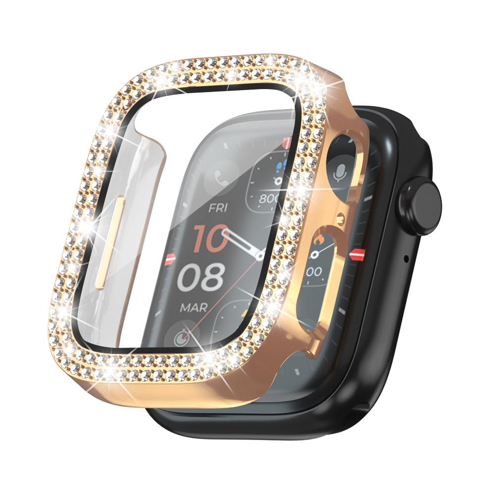 适用apple watch87654代苹果手表壳双排钻钢化膜iwatch手表保护套
