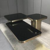 后现代大理石面茶几组合意式 轻奢客厅不锈钢方形桌设计师高端家具