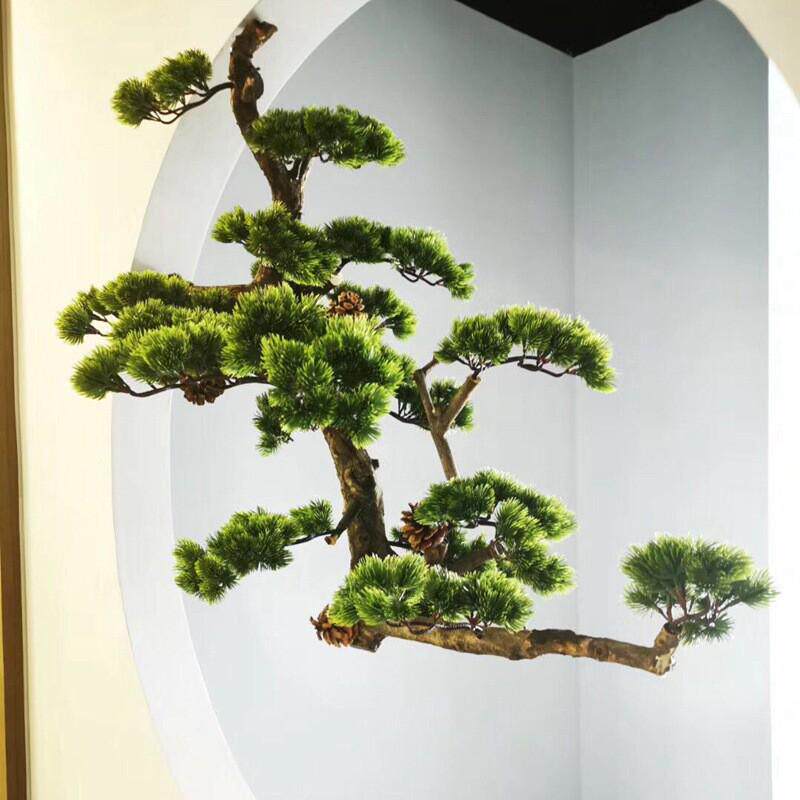 大型悬挂仿真迎客松壁挂倒挂垂吊松树枝室内装饰植物玄关酒店造景