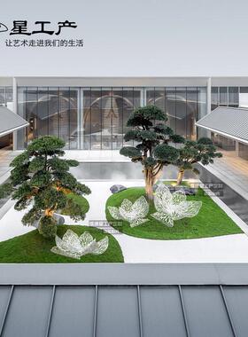 楼盘园林水景水池不锈钢花装饰金属植物雕塑城市别墅商场景观摆件