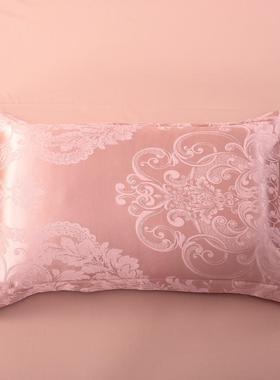 alj6成人绸紫色贡缎提花枕头套2只夏季冰丝枕套一对装单双人48*74