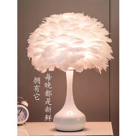 羽毛台灯卧室床头灯创意温馨简约现代小夜灯结婚浪漫装饰遥控台灯