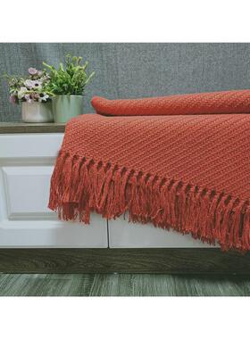 ri0t孔雀蓝色民宿床尾巾软装流苏搭毯床尾毯美式针织毯床毯沙发搭