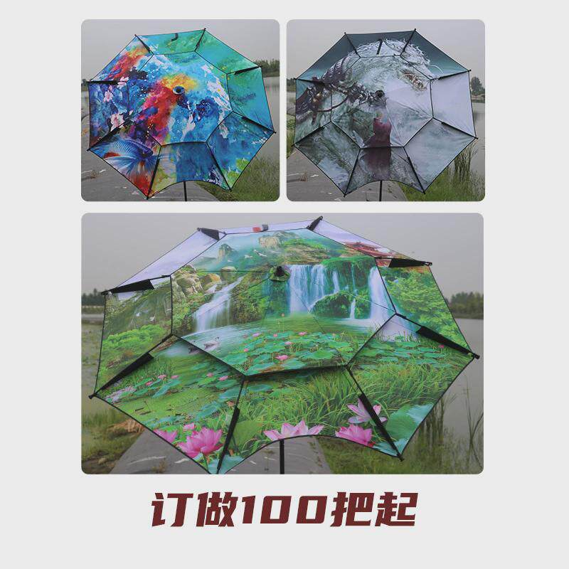 新款钓鱼伞万向户外遮阳防雨钓鱼伞2.2米2.4米数码印花折叠黑胶