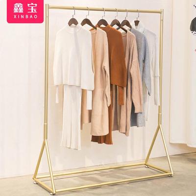 女装店衣架子落地陈列货架纳米金色铁艺服装店展示架可移动挂衣架