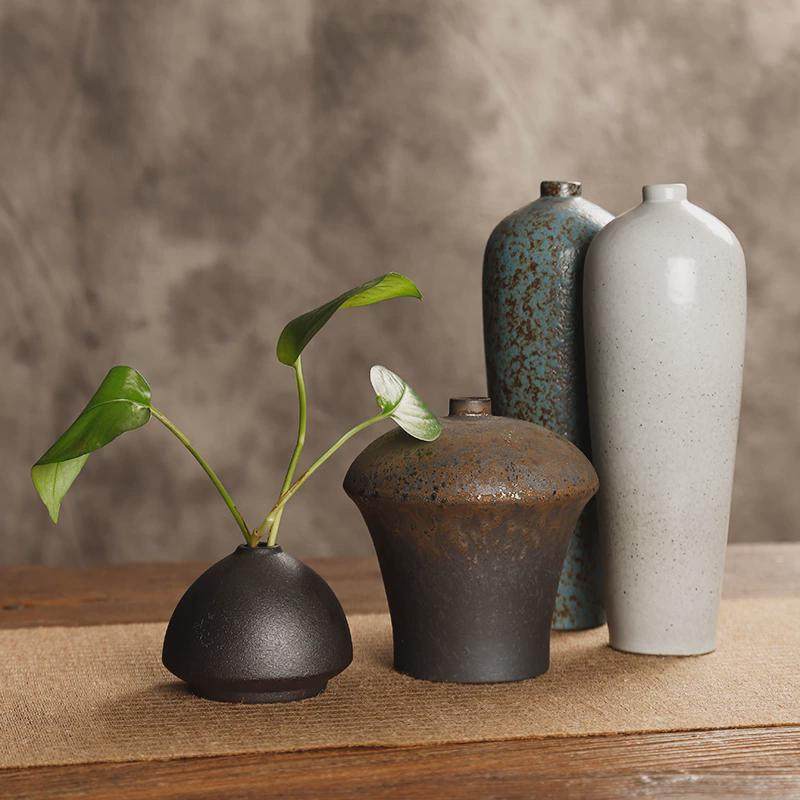 新中式粗陶花瓶干花插花日式花器家居桌面摆件小陶瓷茶道,家居饰品,花瓶,淘宝优惠券,粉丝福利购,淘宝优惠卷