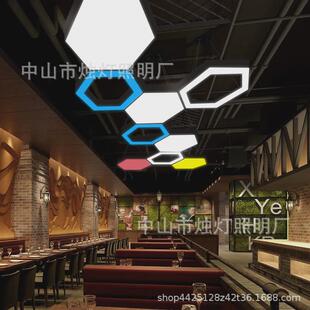 led空心六边吊灯工作室健身房网咖拼接装饰灯走廊过道办公造型灯